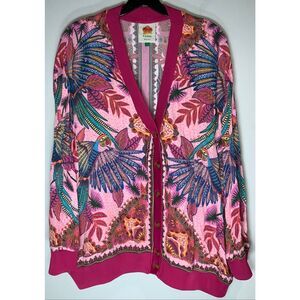 Farm Rio Macaw Scarf Print Cardigan size large